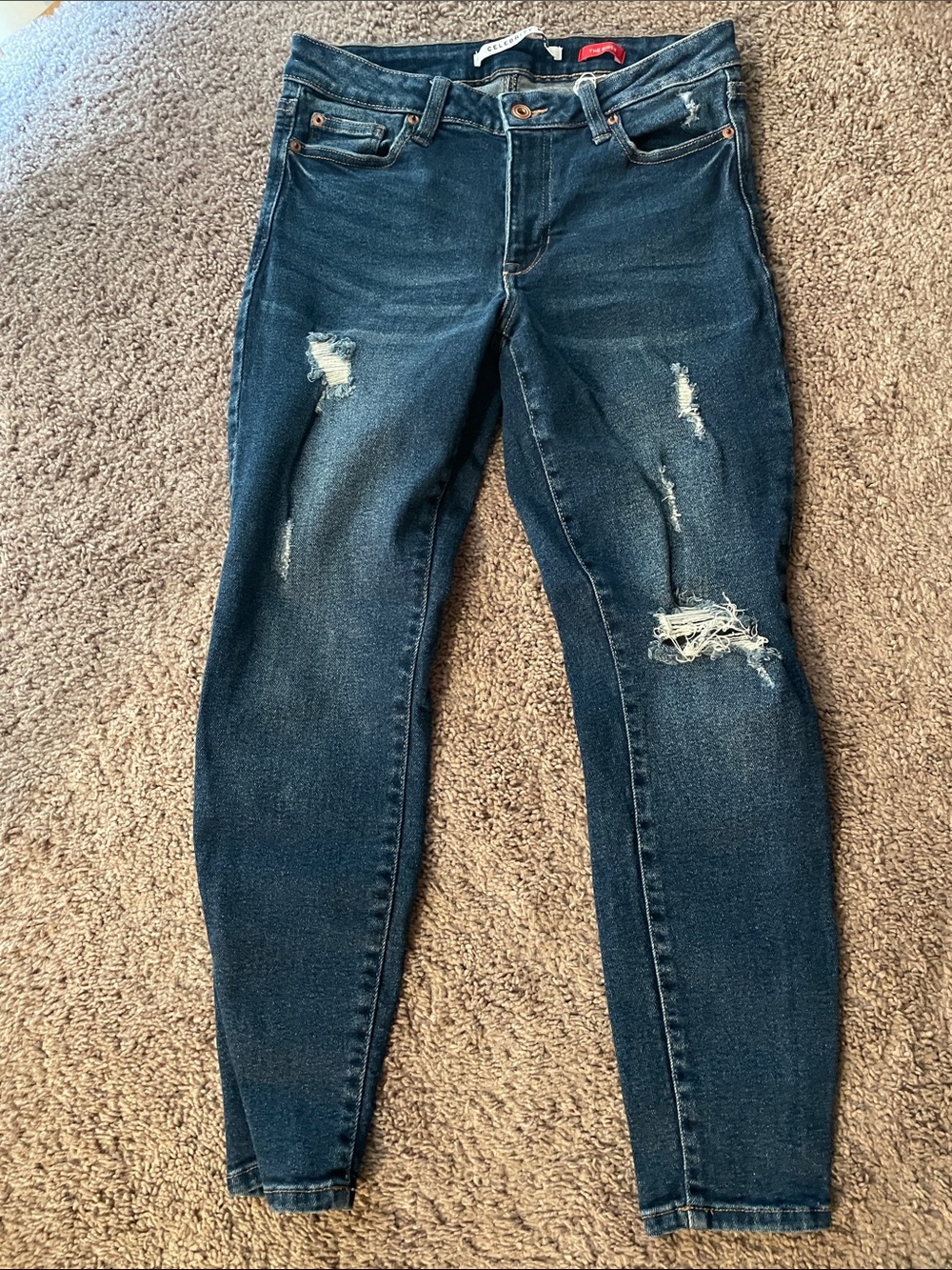 Celebrity Pink Distressed Dark Blue Skinny Jeans